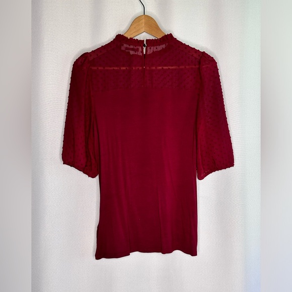 SUZY SHIER Wine Red High Neck Blouse - Picture 2 of 5